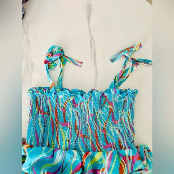 BCBGMAXAZRIA 100% Silk Teal Smocked Dress Extra Small NWT - Picture 3 of 8